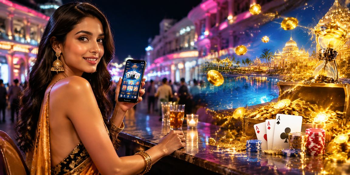Busy Connaught Place in Delhi at night with entertainment lights